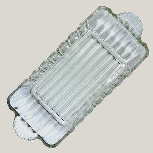 Anchor Hocking Glass A560 Relish Dish Vanity Fan Handles Scalloped Edges USA